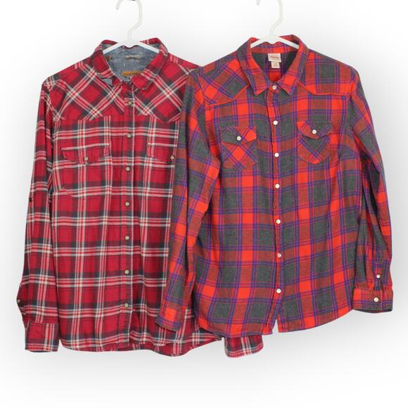 Two Women Small/Medium PEARL SNAP Plaid FLANNEL Shirts - Picture 1 of 7